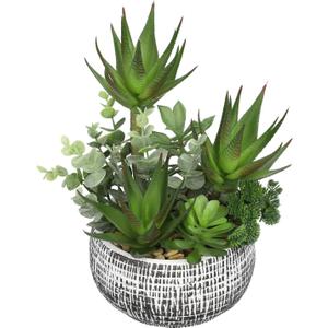 11 Large Succulents Aloe Plants Artificial in Ceramic Pots Potted Faux Succulent Eucalyptus Arrangement with Black Bowl Pots Fake Desk Succulents Plants for Home Bathroom Shelf Table Indoor Decor