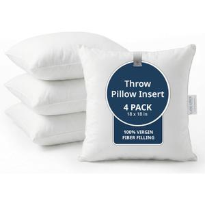 LANE LINEN 4 Pack 18x18 White Throw Pillow Inserts for Decorative Pillow Covers, Couch Pillows for Living Room, Fluffy Pillows for Bed