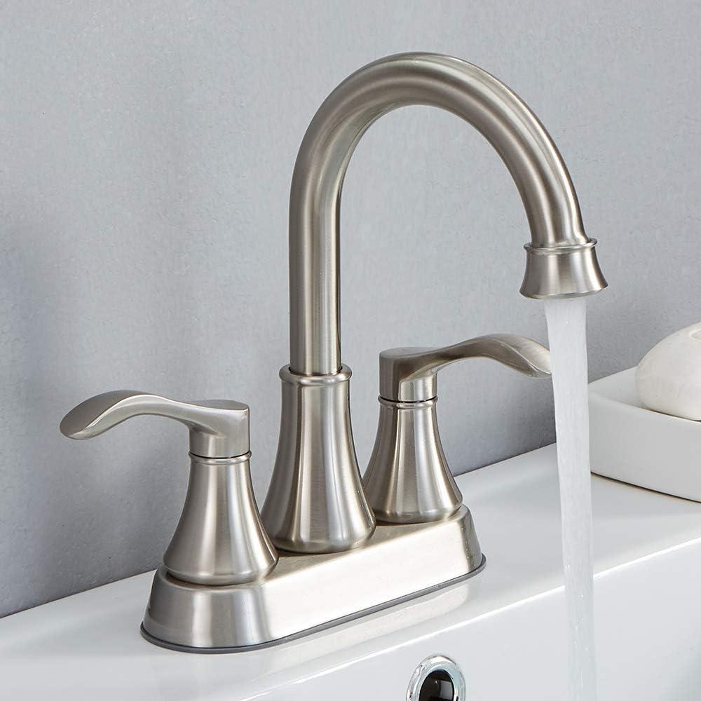 Lead-Free Commercial 2-Handle Brushed Nickel Bathroom Sink Faucet, 360 Swivel High-Arc Spout 4 Inch Centerset Lavatory Vanity Faucets Set for Bathroom Sink with Drain & Water Hoses, VLS10003BML-1