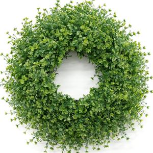 28 Inch Large Boxwoods Wreaths for Front Door Artificial Green Leaves Greenery Indoor Outdoor Wreath Home Decor Porch Window Wall Farmhouse Door Decorations Spring Summer Fall All Seasons
