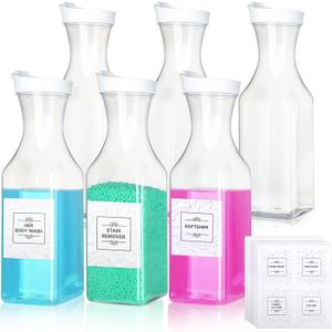 VZZNN 6 Pack Laundry Detergent Dispenser 53 oz Laundry Soap Dispenser with 20 Label Laundry Room Organization for Liquid Powder Bleach Scent Booster Beads