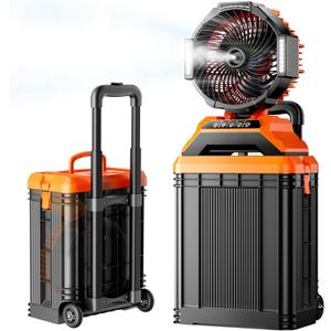 40000mAh Portable Misting Fan, 62H Max Runtime Rechargeable Mister Fan with 15L Bucket, Retractable Handle, Wide-Angle Oscillating Mist Fan for Outside Patios Golf Sports Camping Essentials, X Large