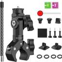 Action Camera Motorcycle Mount Bundle Compatible with Insta360 X5, X4, X3, X2, GO 3S, GoPro Hero 13/12/11, DJI Osmo Action 5 Pro - Heavy-Duty Handlebar Clamp & Helmet Extension Arm Kit