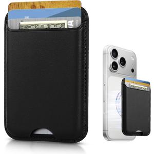 KPNEOL Magnetic Mag-safe Wallet Cell Phone Card Holder for Phone Case with Mag-Safe, Stronger Magnetic RFID Leather Phone Wallet Stick on for iPhone 17/16/15/14/13/12 Series, Black Color