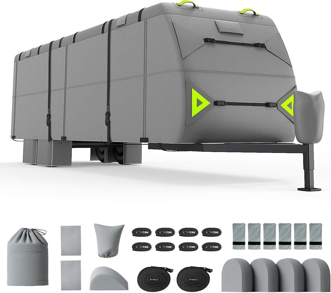 RV Cover 16-18ft: 7 Layers Travel Trailer Cover, Waterproof Camper Cover, Toy Hauler Cover with Tongue Jack Cover, Tear Resistant Waterproof Outdoor RV Protection