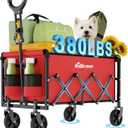 Collapsible Wagon Cart, 380LBS Heavy Duty Utility Wagons with All-Terrain Wheels, Foldable Grocery Carts for Gardening, Shopping, Beach, Camping,Red