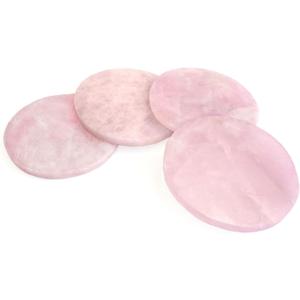 Pink Crystal Coaster Round 3-4" Set of 4 Rose Quartz Slices Cup Mat with Rubber Bumper for Drinks Coffee Home Decoration Gift Card