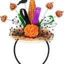 2 x Edoneery Halloween Witch Hat Headband for Women, Fancy Dress Wizard Costume Hair Accessory with Veil for Cosplay Parties