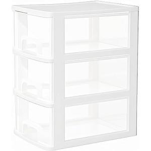 Gonice 3 Drawer Storage Organizer, White Plastic Drawer Storage, Small Desktop Organizer for Home, Office