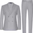 Mens Double Breasted Suit Slim Fit Solid Suit Jacket and Dress Pants 2 Piece Set Prom Wedding Suits for Men, Medium