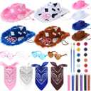 Suncalla 4 Sets DIY Easter Cowboy Hats Western Rodeo Hats with Feathers, Bandana, Heart Sunglasses Paint Glitter for Adult