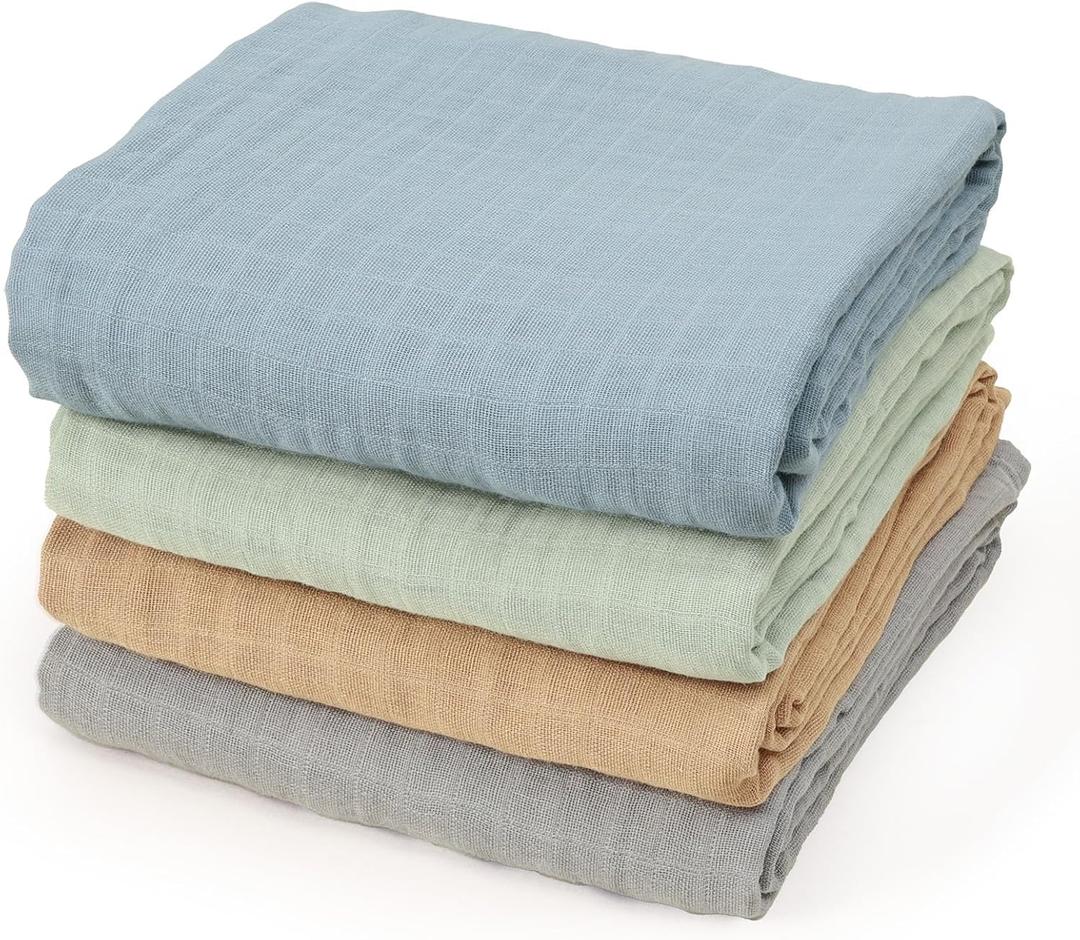 david's kids 4 Pack Baby Muslin Swaddle Blankets 47" x 47", 100% Cotton Swaddle Wrap for Boys Girls, Ultra Soft Breathable Receiving Blanket for Newborns, Dusty Blue & Sage Green & Grey & Sepia