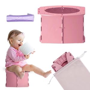 Teo - Portable Toddler Travel Potty Foldable, Lightweight, Leak-Proof Toilet for Kids with Travel Bag & Disposable Liners Compact Potty Chair for Home & On-the-Go Use (Berry Pink)