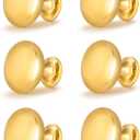 6 Pack Polished Gold Cabinet Knob Solid Kitchen Drawer Hardware,Antique Gold Drawer Dresser Round Knob Euro Style Furniture Hardware,Diameter:1-1/5 "