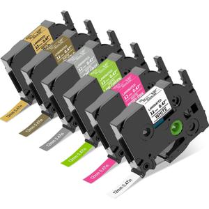 COLORTY Replacement for Brother P-Touch Label Maker Tape TZe 12mm 0.47 Laminated Compatible with Brother P Touch Label Maker PT-D210 PT-H110 PT-D400AD PT-P710BT TZe-231 Pastel Tape Cassette, 6 Pack (White/Pink/Green/Gold/Grey/Gold)