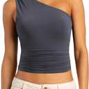 SUUKSESS Women Double Lined Going Out Trendy Crop Tops Ruched Sleeveless Shirts (M)