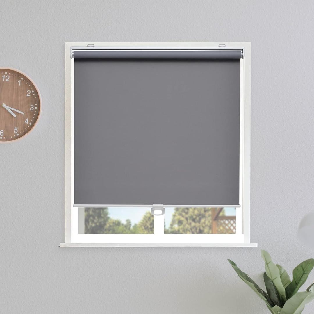 Blackout Roller Shades Blinds - Cordless for Windows, Pull Down Room Darkening Door Blinds with Thermal Insulation. Easy to Install for Living Room, Bedroom, Home, Office, Bathroom. Grey, 23" W x 72" H. 