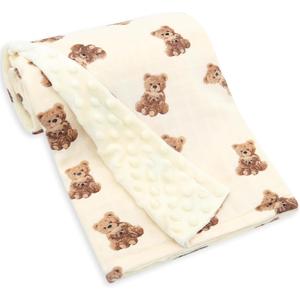 LifeTree Baby Girl & Boy Blankets, Soft Double Layer Swaddle Blankets, Muslin Front and Dotted Fleece Backing Receiving Bed Throw Blanket for Newborn Unisex, 31X40 Inches, Bear Pattern