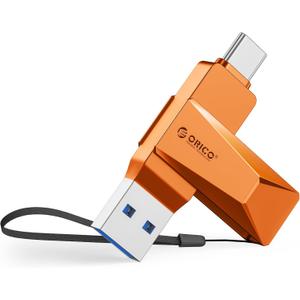 ORICO USB3.0 Flash Drive 150MB/S Metal Housing Swivel Design Support OTG Function 2 in 1 PenDrive 128GB for USB C and USB A Devices -CB05 OR