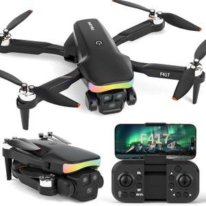 F417 Drone with Camera 1080P HD 90Electric Adjustable Lens RGB LED Light for Adults Beginners,FPV Drone Transmission Gravity Gesture Control Headless Mode Altitude Hold,3D Flip,Black,<249g