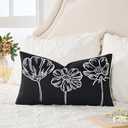 Sunkifover Decorative Lumbar Pillow Cover 12x20 Inch Black and White Cotton Embroidery Flower Throw Pillowcase Cushion Cover for Bed Bedroom, Living Room, Sofa