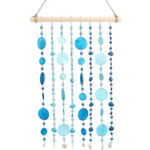 Novabright Capiz Shell Wind Chime for Outside Handmade Ocean Themed Shell Wind Chimes for Outdoors Coastal Nautical Decor for Patio Garden Porch Beach Themed Gift for Nature Lovers(Modern,Blue)