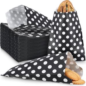 400 Pack 5 x 7 Inches Treat Bags Polka Dot Cookie & Candy Buffet Bags - Small Paper Snack Bags for Food Sandwich Packaging (Black & White)