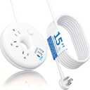 i-Donut Extension Cord 15FT, NTONPOWER Long Extension Cord with 3 USB Ports(1 USB C), 3 Outlets, Flat Plug Extension Cord with Switch, Travel Power Strip for Home, Office, Dresser, Dorm Room, White