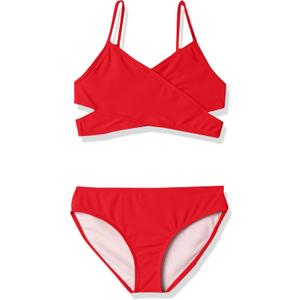 Kanu Surf Girls' Coral Reef Beach Sport Wrap Around Bikini 2-Piece Swimsuit (6, Solid Red)