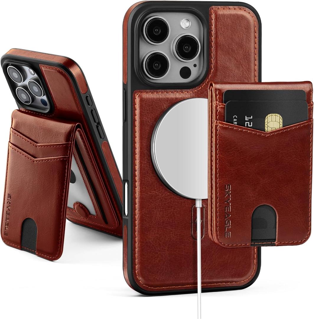 Compatible with Magsafe 2 in 1 Detachable iPhone 16 Pro Max Wallet Case with Card Holder,Women Men Magnetic PU Leather RFID Blocking Flip Kickstand Credit Slots,for Apple 16 ProMax,Brown