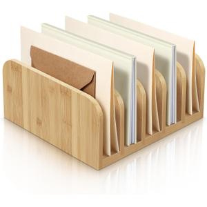 Desk Mail Organizer Bamboo File Holders Countertop Paper Organizer Letter Sorter 5 Compartments Envelope Holders with Anti Slip Mat for Home Office School Desktop Document Storage
