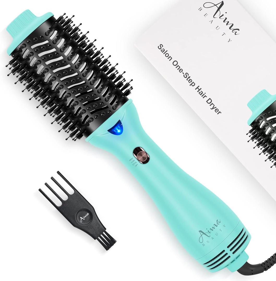 Hot Air Brush, Aima Beauty Professional One Step Hair Dryer & Volumizer 4 in 1 Upgrade Anti-Scald Negative Ionic Technology for All Hair Types, Light Green (2.3"/ 60mm Oval Barrel)