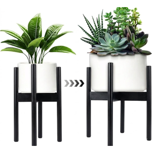 Indoor Plant Stand - Corner Bamboo Plant Stand for Small Spaces, Adjustable 8 to 12 Inches, Natural Floor Standing Pot Holder (Plant Not Included) (Black)