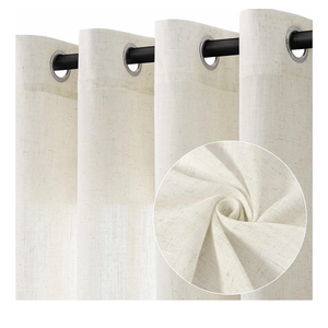 Natural Cream Linen Curtains 84 Inch Length 2 Panels for Living Room Bedroom, Light Filtering Sheer Curtains 84 Inches, Modern Farmhouse Grommet Semi Sheer Soft Privacy Drapes