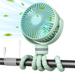 momcozy Portable Pram Fan, 8000mAh, 27H Ultra-long Battery Life, Stroller Fan Detachable 4 Speed 360° Rotate, LED Night Light, USB Rechargeable Handheld Cooling Fan,Travel,Crib,Car Seat Green