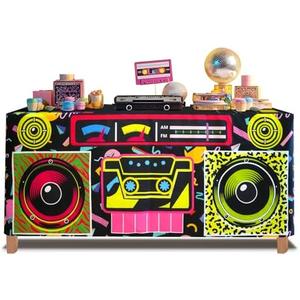 xbaiyanr 8FT 80s 90s Theme Party Tablecloth, 80s 90s Decorations for Back to 80s 90s Hip Hop Birthday Party