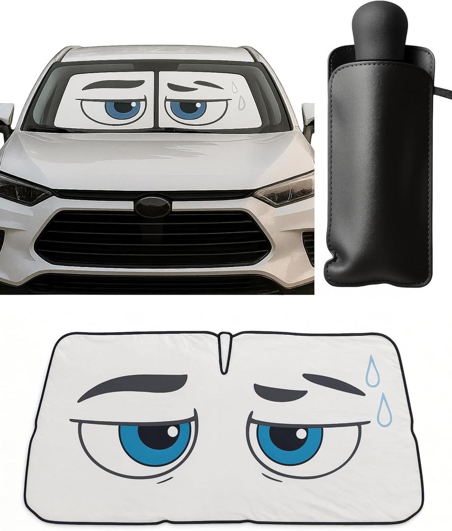 ApexGear Windshield Sun Shade Umbrella  Foldable Retractable Cover for Car Front Window  Compact UV Blocker  Heat Reflective Sunshield  Interior Cooling Protection (Large (56 x 31 in))