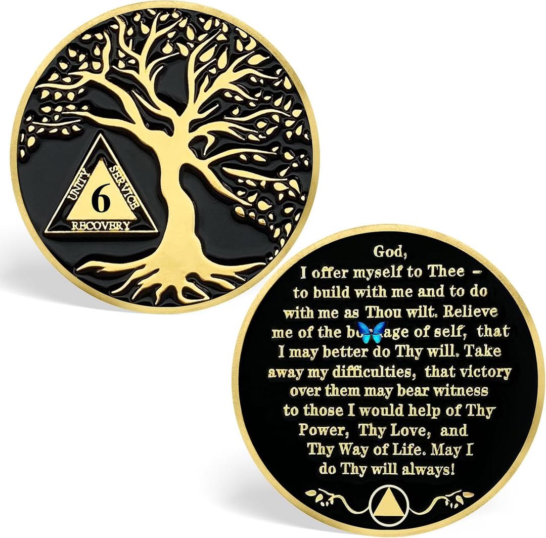 6 Year Sobriety Coins, Tree of Life 6 Year AA Medallions - AA Sobriety Chips Recovery Coins Sober Tokens for Alcoholics Anonymous Recovery Sober Gifts for Men Women