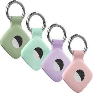 4 Pack Holder Case Compatible with Tile Mate 2022 2024 Tracker, Anti-Scratch Finder Protective Cover for Tile Tracker with Key Ring, Silicone Tile Keychain for Pets,Keys(Cyan Green Pink Purple)