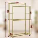 Clothes Rack 36.2" x 21.3" x 72", 4-Bar Double Rod Rolling Metal Clothing Rack for Hanging Clothes, Portable Garment Rack with Wheels for Bedroom Laundry, Closet Wardrobe, Gold