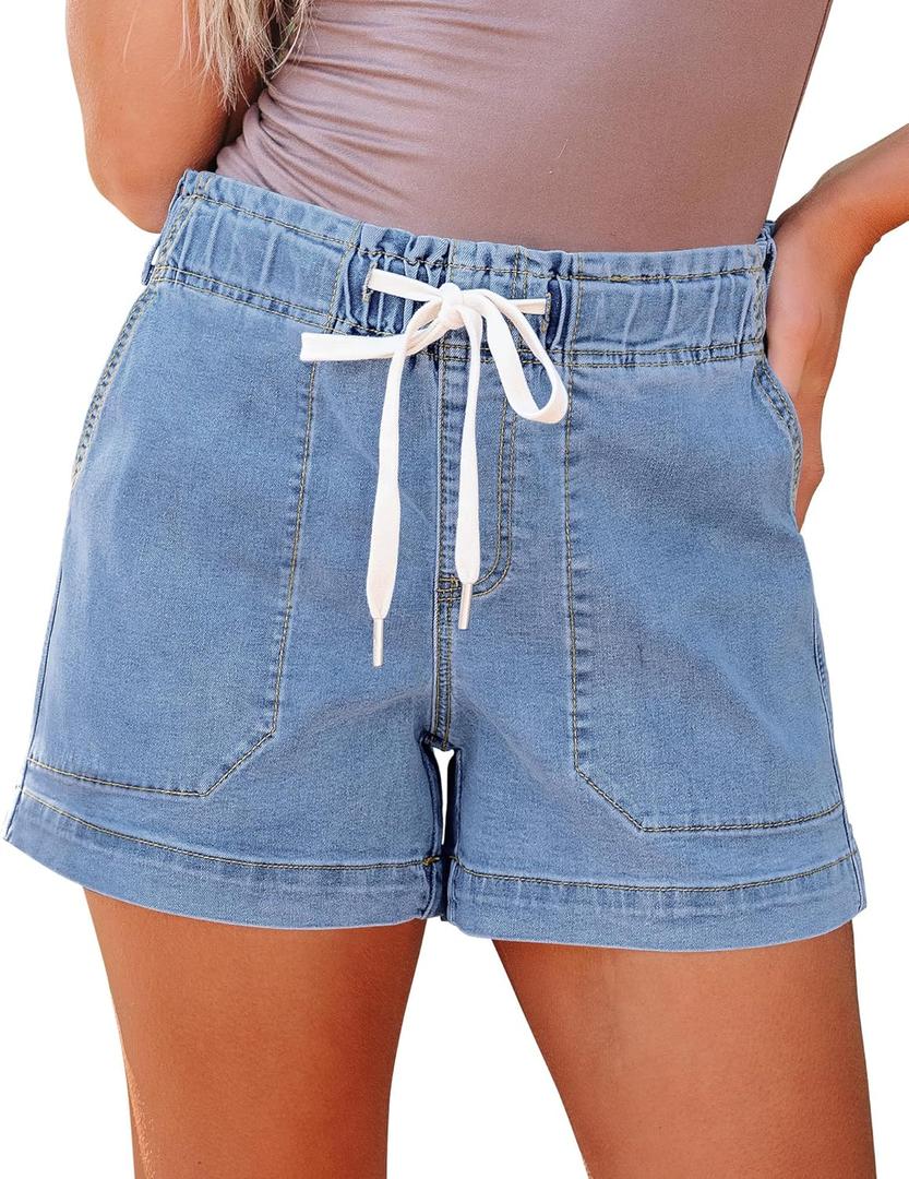 luvamia Women Denim Shorts Jeans High Waist 4 Inch Inseam Casual Jorts Womens Stretchy Jean Shorts Lakeside Blue Size Large 