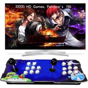 FVBADE [30000 Game in 1] 70S Pandora Box mini Arcade Console for Children Compatible PC & Projector & TV ,3D Games 1-4 Players Double Joystick Favorite List Game Category Save/Search/Hide/Pause Games (Blue)