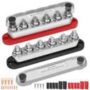 RVMARINEPAT 600A 12V 24V 48V Bus Bar with 6 x 3/8" (M10) Studs, Industrial Power Distribution Block & Battery Terminal Kit with 12 Lugs for Off-Grid Solar, Battery Bank, EV (Pair)