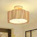 13 Inch Rattan Flush Mount Ceiling Light Fixtures 2-Light Boho Light Fixtures for Bedroom,Close to Ceiling Light Modern for Hallway Kitchen Entryway Dining Room