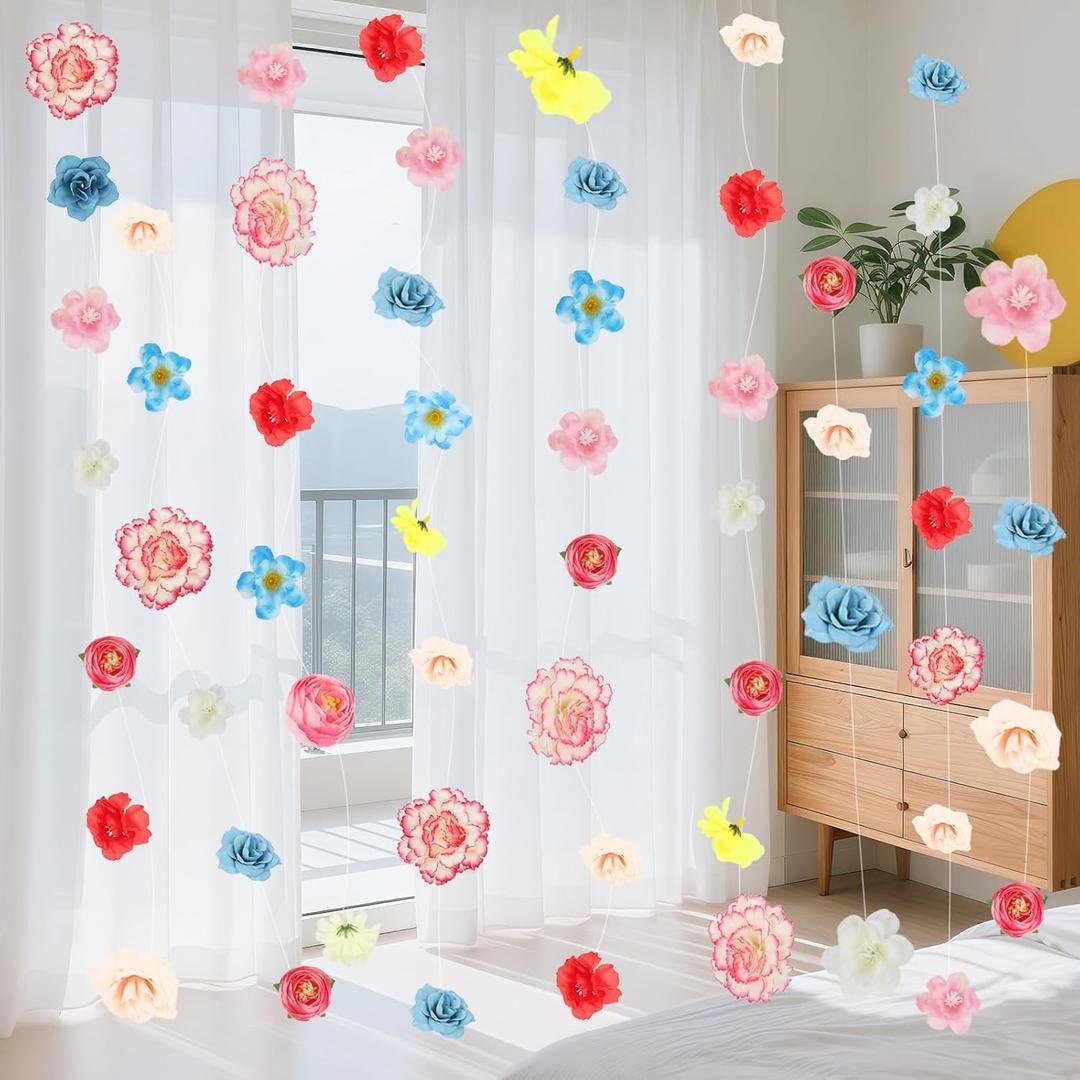 6 PCS Artificial Flowers Garlands Hanging Decorations Faux Silk Flora Fake Rose Vines with Hooks Home Decorations for Curtain Wall Backdrop Ceiling Curtains Wedding Arch Party Baby Shower Decorations