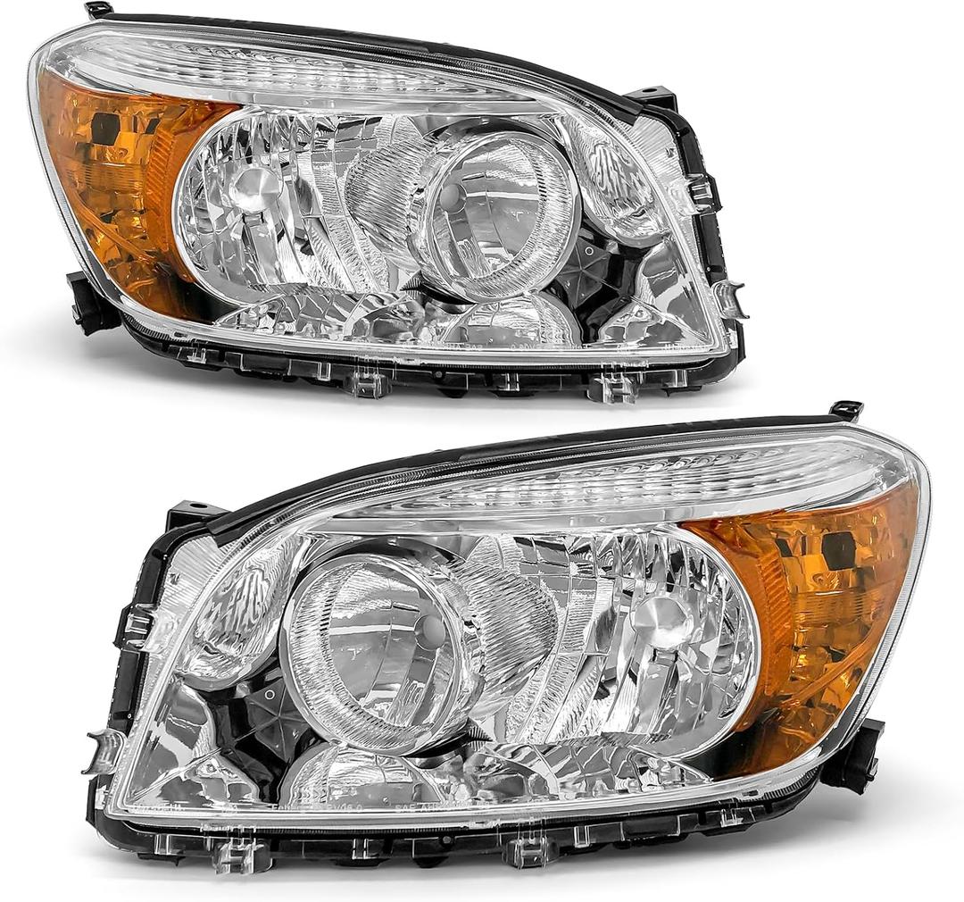 Headlight Assembly for Toyota RAV4 2006 2007 2008 Chrome Housing Amber Reflector Replacement PairW/O Bulbs