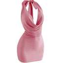 SOLY HUX Women's Shiny Deep V Neck Halter Bodycon Mini Dress Sleeveless Cocktail Prom Pencil Dresses Pure Pink, Small