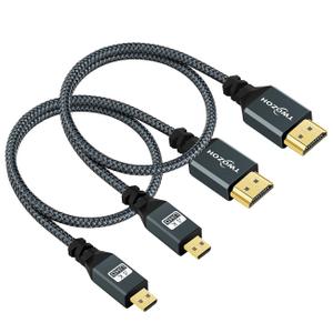Twozoh Micro HDMI to HDMI Cable 6.6FT 2 Pack, Nylon Braided Micro HDMI Cable Support 3D/4K@60Hz 18Gbps/2160P/1080P for GoPro Hero7/8/9 Raspberry Pi 4