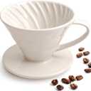 Pour Over Coffee Maker, Single Cup Ceramic Coffee Dripper, Reusable Filter Cone Drip Holder Slow Brewer with Hole Flat Bottom for Home, Office, Travel, Camping (White)