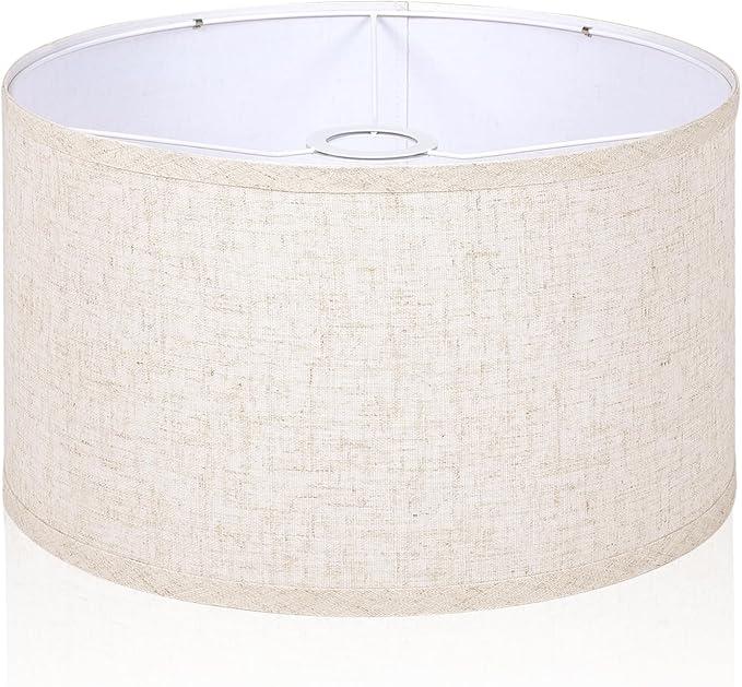 OUTON Beige Drum Lamp Shades for Floor Lamps, 13" Top x 13" Bottom x 10" High, Easy to Assemble, Replacement Linen Lampshades for Table Lamps & Bedside Lamps (1.65" Spider)